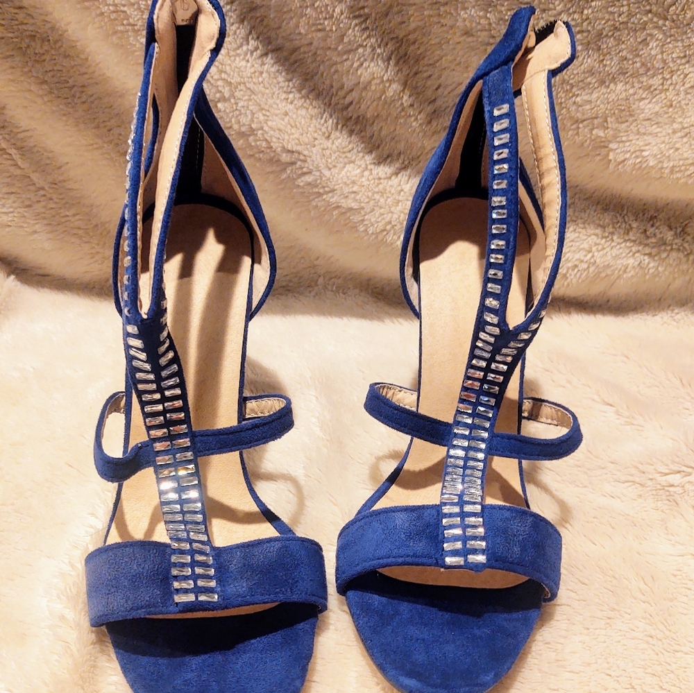 Royal Blue w/rhinestone zip back heels. Size 9